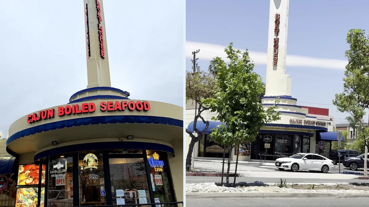 Casual restaurant space with seaside-inspired details.